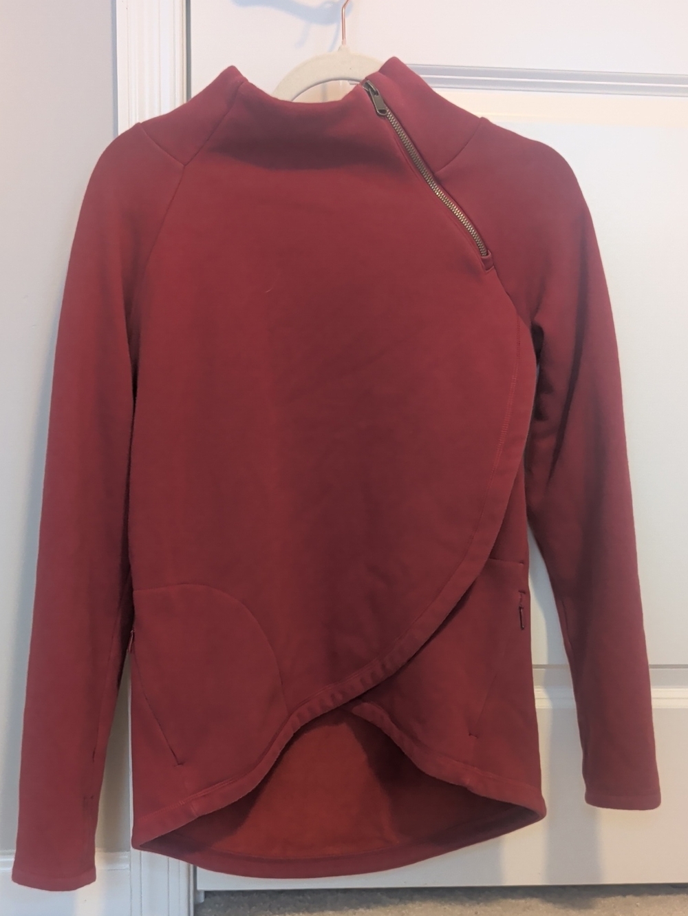 Athleta Burgundy Wrap-Front Jacket with Asymmetrical Zip